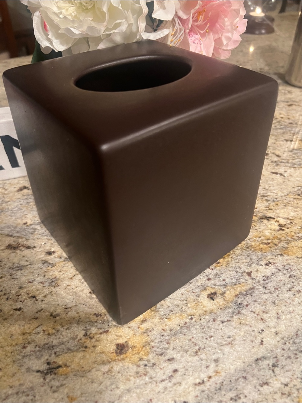Restoration Hardware Dark Brown Matte Cube Tissue Cover